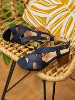Minuit Sur Terre Guarana Block Heel Vegan Suede Slingback Sandals | Midnight Blue