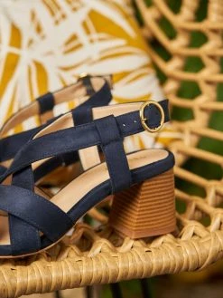 Minuit Sur Terre Guarana Block Heel Vegan Suede Slingback Sandals | Midnight Blue