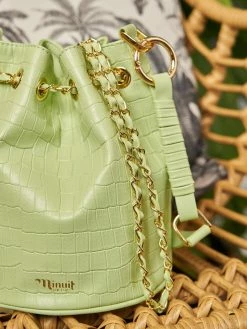Minuit Sur Terre Bags Hera Vegan Leather Bucket Bag | Mint Green Croc