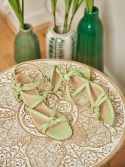 Minuit Sur Terre Hoya Strappy Wrap Vegan Leather Sandals | Mint Green Croc