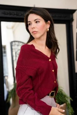 Minuit Sur Terre Clothing Lapland Recycled Cotton Cardigan | Burgundy