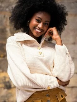 Minuit Sur Terre Clothing Shetland Funnel Neck Recycled Cotton Jumper | Ecru