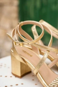 Minuit Sur Terre Manosque Ankle Strap Vegan Heeled Sandals | Gold