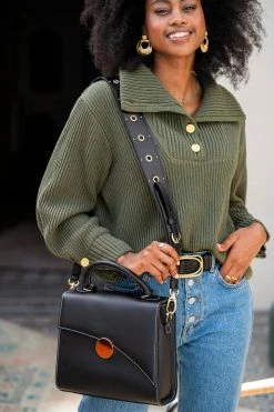 Minuit Sur Terre Bags Mazurka Grape Leather Vegan Crossbody Handbag | Black