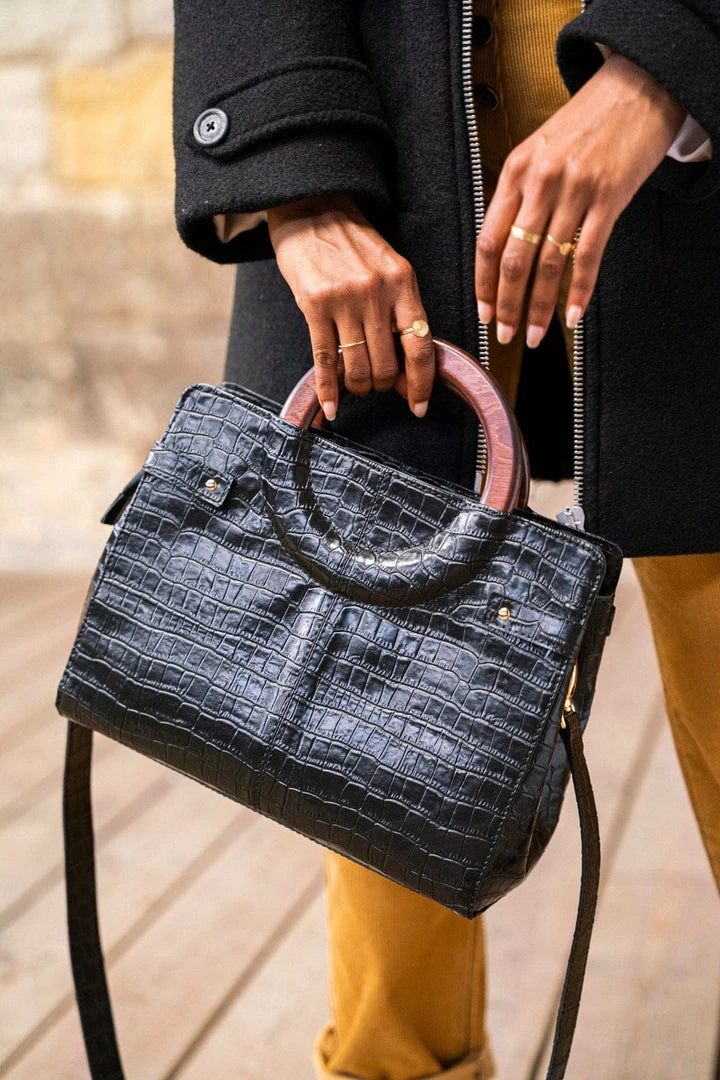 Minuit Sur Terre Mini Kayamb Vegan Leather Handbag | Black Croc 4 Minuit Sur Terre Mini Kayamb Vegan Leather Handbag | Black Croc