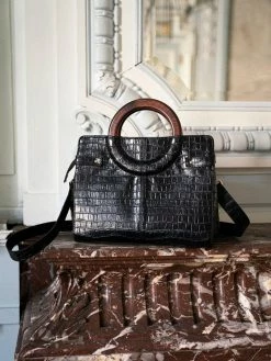 Minuit Sur Terre Mini Kayamb Vegan Leather Handbag | Black Croc