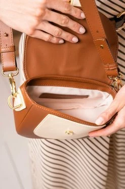 Minuit Sur Terre Bags Mira Vegan Leather Crossbody Bag | Chestnut & Cream