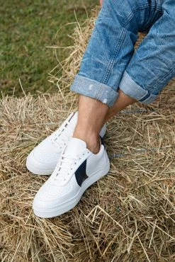 Minuit Sur Terre Shoes Montalcino Apple Leather Vegan Unisex Trainers | White & Blue