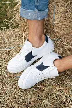 Minuit Sur Terre Shoes Montalcino Apple Leather Vegan Unisex Trainers | White & Blue