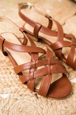 Minuit Sur Terre Shoes Oliveraie Vegan Leather Flat Slingback Sandals | Chestnut