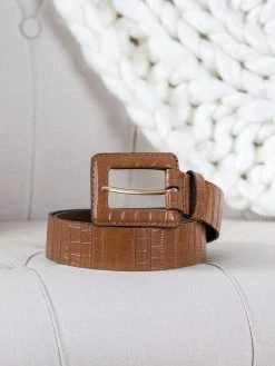 Minuit Sur Terre Opera Vegan Leather Square Buckle Belt | Brown Croc Accessories
