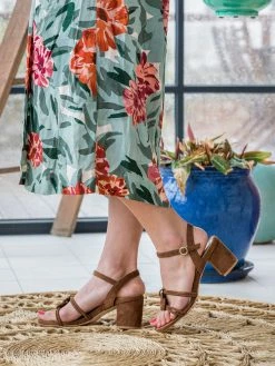 Minuit Sur Terre Porto Vegan Suede Block Heel Sandals | Hazelnut