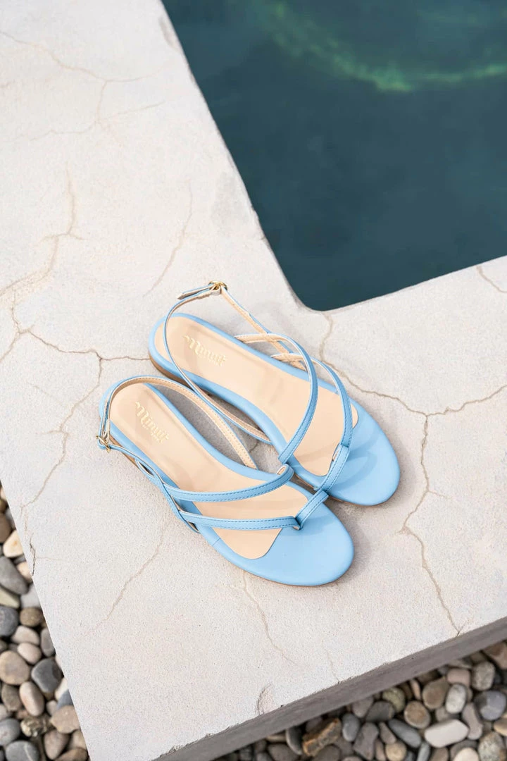 Minuit Sur Terre Provence Vegan Leather Flat Slingback Sandals | Azure 4 Minuit Sur Terre Provence Vegan Leather Flat Slingback Sandals | Azure