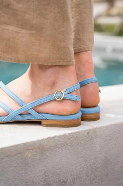 Minuit Sur Terre Provence Vegan Leather Flat Slingback Sandals | Azure 9 Minuit Sur Terre Provence Vegan Leather Flat Slingback Sandals | Azure