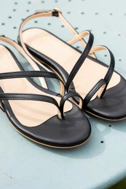 Minuit Sur Terre Provence Vegan Leather Flat Slingback Sandals | Black