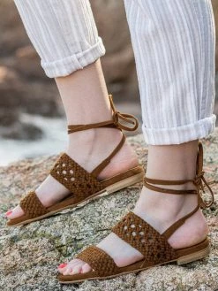 Minuit Sur Terre Shoes Roccapina Ankle Tie Braided Vegan Sandals | Hazelnut
