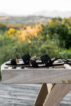 Minuit Sur Terre Roccapina Ankle Tie Braided Vegan Sandals | Black Shoes
