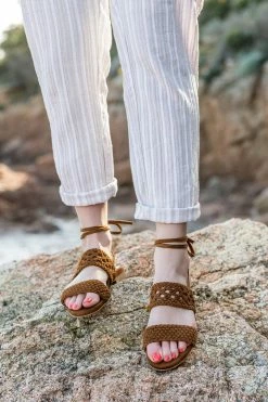 Minuit Sur Terre Shoes Roccapina Ankle Tie Braided Vegan Sandals | Hazelnut