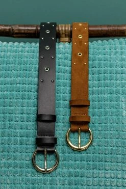 Minuit Sur Terre Rock Vegan Suede Perforated Belt | Hazelnut