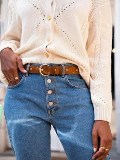 Minuit Sur Terre Rock Vegan Suede Perforated Belt | Hazelnut