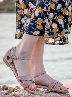 Minuit Sur Terre Scandola Cross Strap Vegan Suede Flat Sandals | Nude