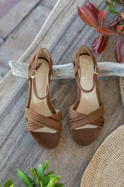 Minuit Sur Terre Scandola Cross Strap Vegan Suede Flat Sandals | Hazelnut