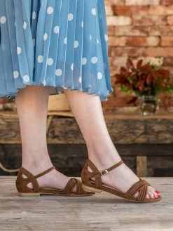 Minuit Sur Terre Scandola Cross Strap Vegan Suede Flat Sandals | Hazelnut