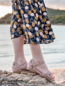 Minuit Sur Terre Scandola Cross Strap Vegan Suede Flat Sandals | Nude