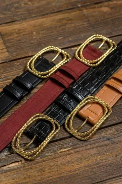 Minuit Sur Terre Accessories Serenade Twisted Buckle Vegan Leather Belt | Black Croc