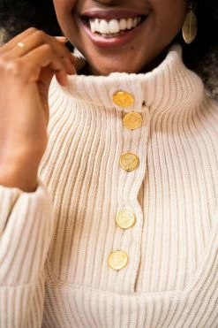 Minuit Sur Terre Clothing Shetland Funnel Neck Recycled Cotton Jumper | Ecru