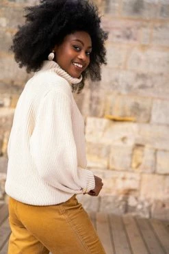 Minuit Sur Terre Clothing Shetland Funnel Neck Recycled Cotton Jumper | Ecru