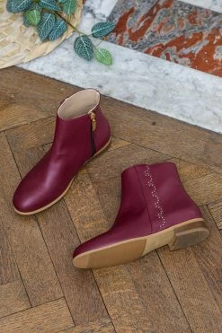 Minuit Sur Terre Siena Studded Vegan Leather Ankle Boots | Burgundy