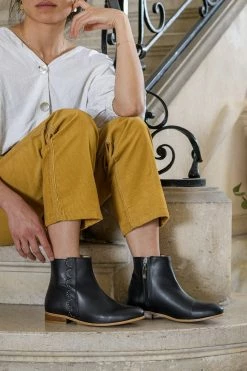 Minuit Sur Terre Siena Studded Vegan Leather Ankle Boots | Black Shoes