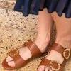 Minuit Sur Terre Sisteron Vegan Leather Slide-On Sandals | Chestnut Shoes