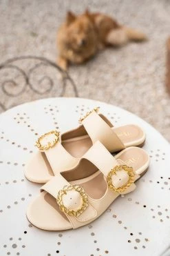 Minuit Sur Terre Sisteron Vegan Leather Slide-On Sandals | Cream Shoes