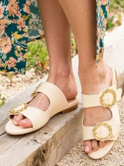 Minuit Sur Terre Sisteron Vegan Leather Slide-On Sandals | Cream Shoes