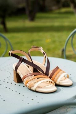 Minuit Sur Terre Valensole Block Heeled Vegan Leather Slingback Sandals | Cappuccino Shoes