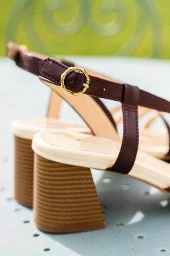 Minuit Sur Terre Valensole Block Heeled Vegan Leather Slingback Sandals | Cappuccino Shoes