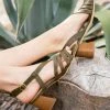 Minuit Sur Terre Valensole Block Heeled Vegan Leather Slingback Sandals | Khaki