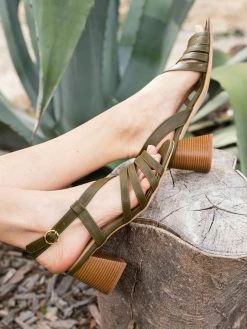 Minuit Sur Terre Valensole Block Heeled Vegan Leather Slingback Sandals | Khaki