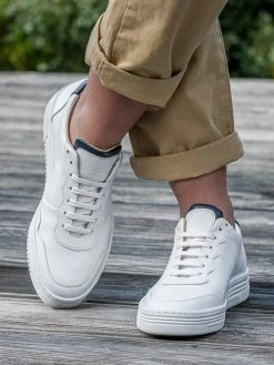 Minuit Sur Terre Valinco Apple Leather Vegan Unisex Trainers | White & Blue