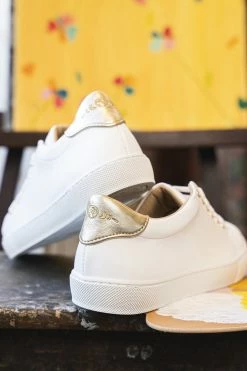 Minuit Sur Terre Virevolte Vegan Leather Trainers | White & Gold Shoes