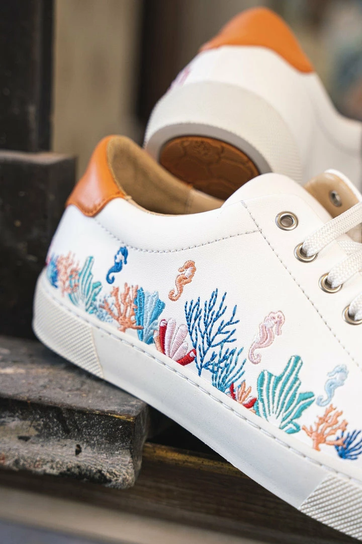 Minuit Sur Terre Bestsellers Virevolte Embroidered Vegan Leather Trainers | Corals 5 Minuit Sur Terre Bestsellers Virevolte Embroidered Vegan Leather Trainers | Corals
