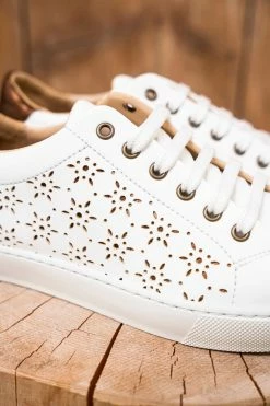 Minuit Sur Terre Virevolte Perforated Vegan Leather Trainers | White & Bronze Shoes