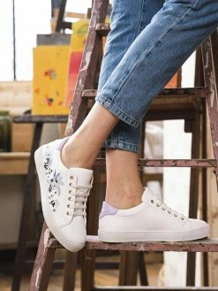 Minuit Sur Terre Virevolte Embroidered Vegan Leather Trainers | Lavender Meadow