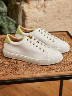 Minuit Sur Terre Shoes Virevolte Vegan Leather Trainers | White & Mint Croc