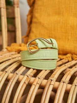 Minuit Sur Terre Accessories Comma Vegan Leather Belt | Mint Green Croc