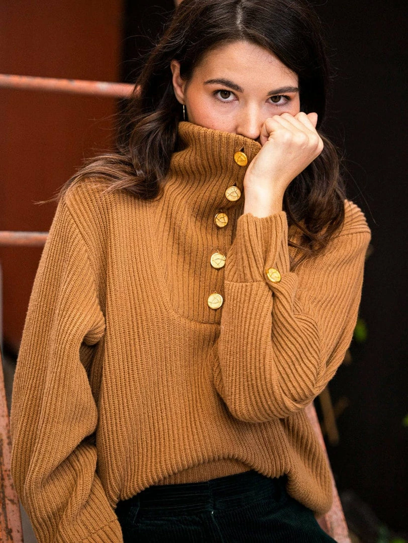 Minuit Sur Terre Shetland Funnel Neck Recycled Cotton Jumper | Hazelnut Bestsellers 3 Minuit Sur Terre Shetland Funnel Neck Recycled Cotton Jumper | Hazelnut Bestsellers