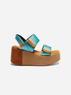 Mireia Playà Meritxell Adjustable Vegan Satin Platform Sandals | Blue Shoes