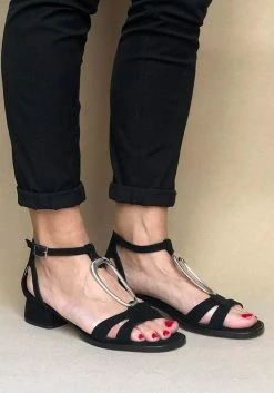 Mireia Playà Shoes Hebé Recycled Polyester Vegan Suede Heeled Sandal | Black